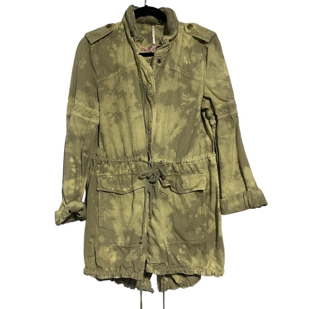 Free People Not Your Brothers Surplus Jacket Olive Green Embroidered‎ Size 8